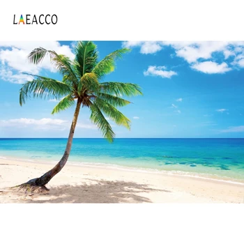 

Laeacco Blue Sky White Clouds Sea Beach Palms Tree Photography Backgrounds Summer Holiday Photo Backdrops Portrait Photophone