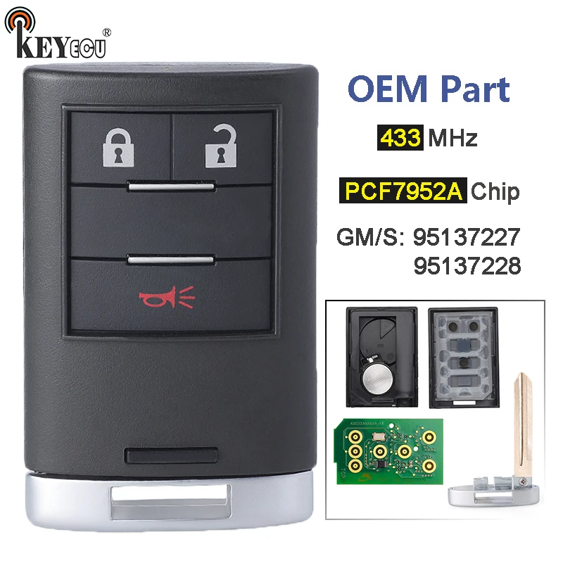 

KEYECU FSK 433 МГц PCF7952A GM/S: 95137227 / 95137228 OEM Смарт 3 кнопки дистанционный ключ брелок для Holden Chevrolet Captiva 2016-2018