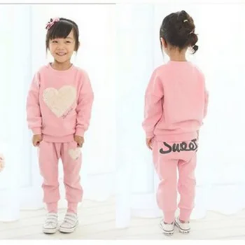 

Baby Girl Clothing Set Casual Spring Fall Long Sleeved Pink Gray T-shirt + Pants 2Pcs Kids suits