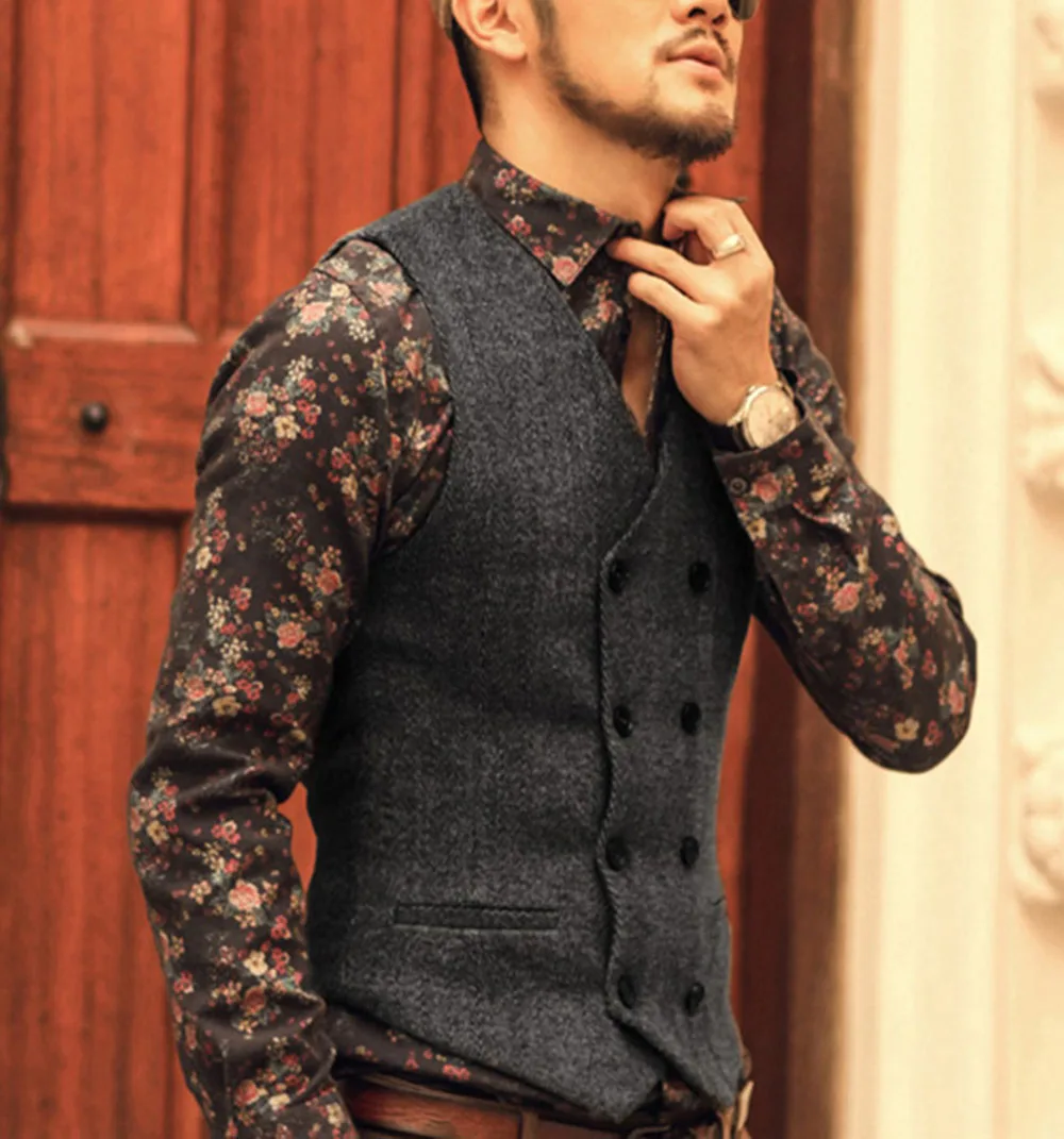 Herren Kellner Weste Champagner - Schlanker Zweireiher Für Hochzeit