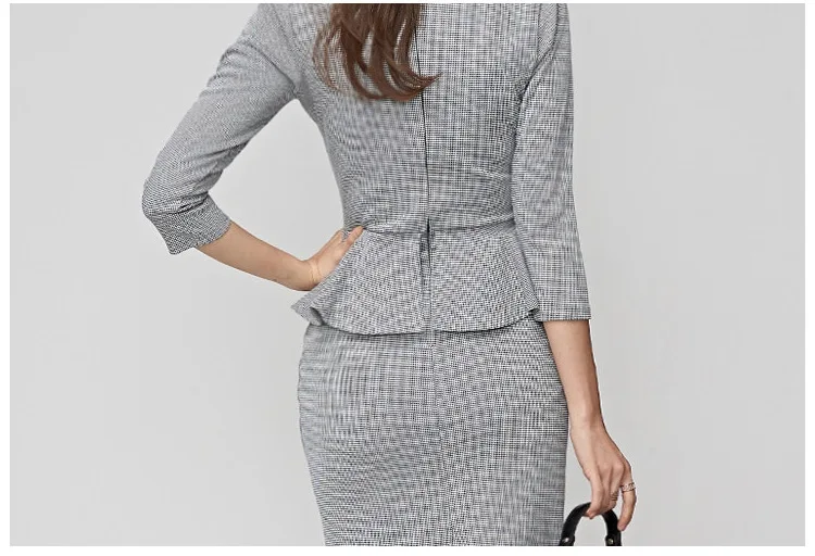 S-XL, большие размеры, Осень-зима, офисное платье для офиса, женское осеннее платье в стиле пэчворк с рюшами, женское облегающее платье с двойной пуговицей и рисунком «гусиная лапка»