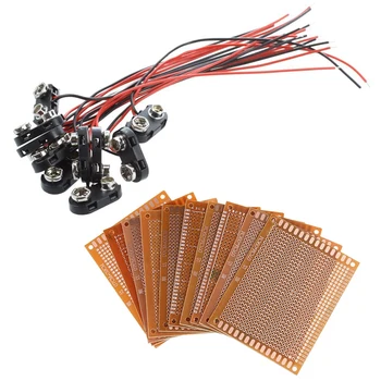 

10 Pcs T Type Wired 9V Battery Clip Connector & 10 Pcs 7X9cm PCB Blank Circuit Board Prototype Paper Solder Panel