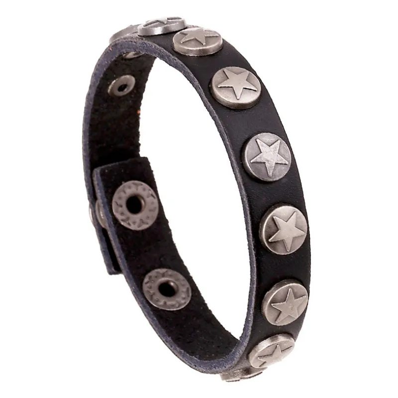 Punk Leather Bracelets Vintage Leather Bracelets Silver Star