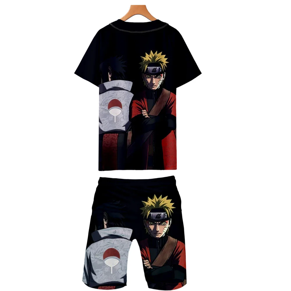 Наруто Узумаки Наруто Uchiha Sasuke дизайн аниме мужской костюм из двух частей бейсбольная форма и шорты набор Повседневный мотор бег