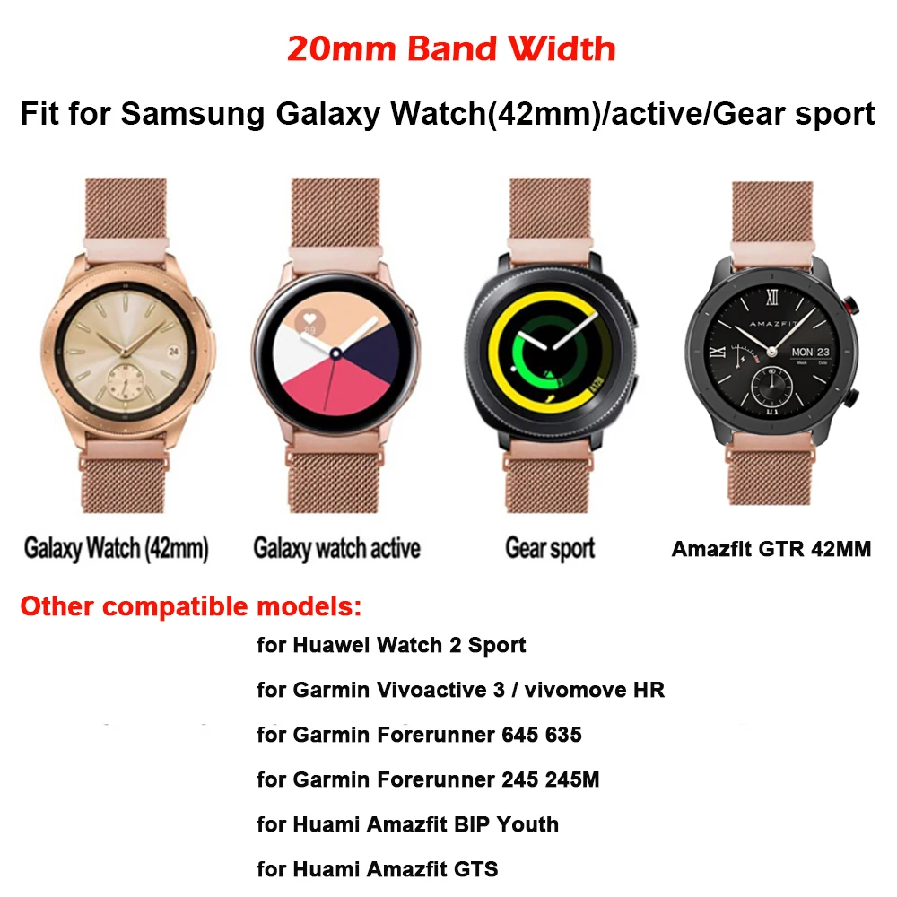 Металлический ремешок из нержавеющей стали для Xiaomi Amazfit Bip/Stratos 2/Pace/GTS GTR 42 мм 47 мм ремешок для huawei Watch GT полосы для Galaxy