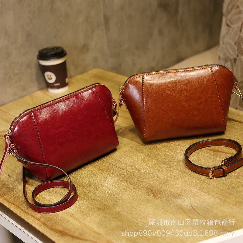 

2018 New Style Genuine Leather Korean-style Versatile Casual Simple Shell Bag Cowhide Retro Shoulder Women's Bag