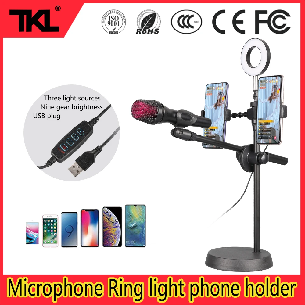 

TKL Desktop Selfie Ring Light Phone Holder with microphone stand for Live Stream Makeup Led Ring light