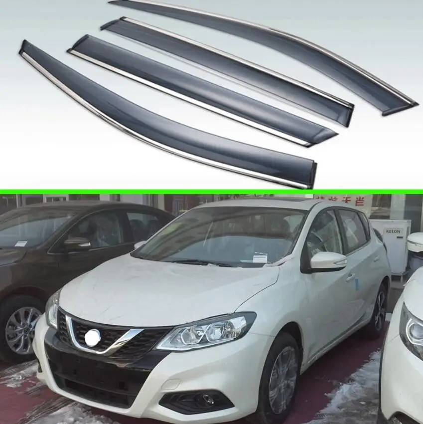 For Nissan Tiida Pulsar 2016 2017 2018 2019 Plastic Exterior Visor Vent Shades Window Sun Rain Guard Deflector 4pcs | Автомобили и