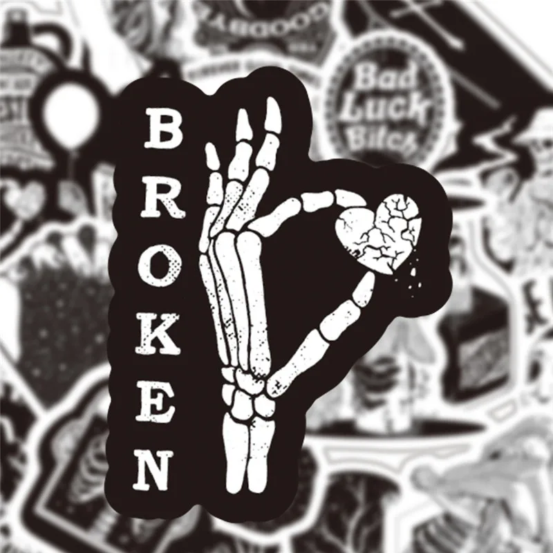 10/30/50PCS Cool Black and White Gothic Skull Stickers Aesthetic Laptop Bike Skateboard Waterproof Graffiti Sticker Pack Kid Toy