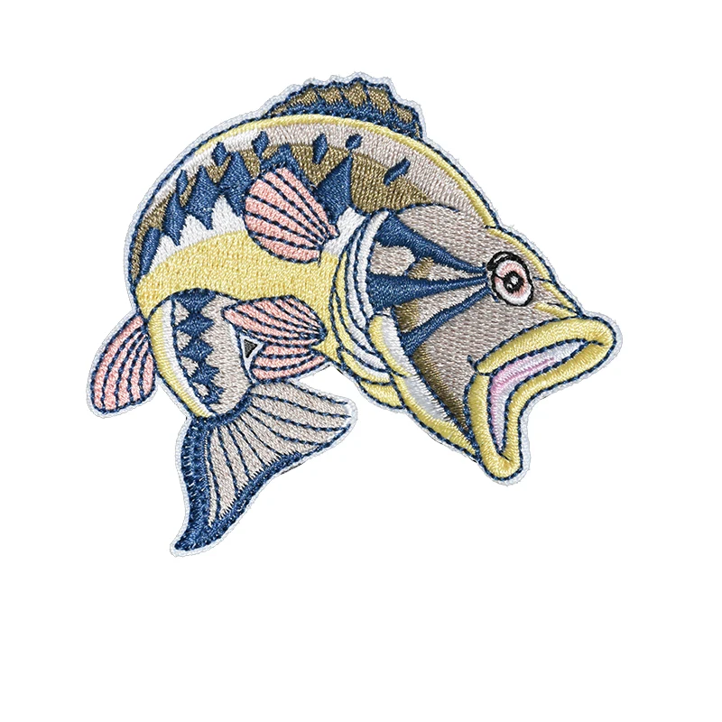 Large Mouth Green Fish Embroidered Patch Aquatic Bass Iron On Badge Emblem  Travel Souvenir Lake Life for Clothing Applique