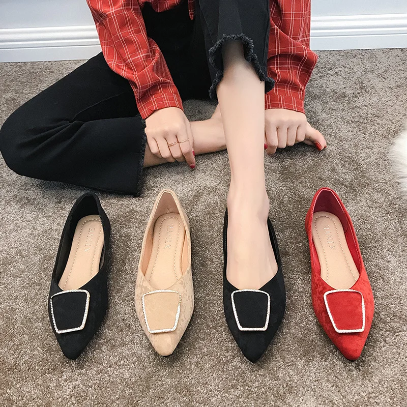 

Flats Pure color Shallow Women Slip On Ladies Loafers Spring comfortable Metal decoration Casual Women Sweet elegant U25-30