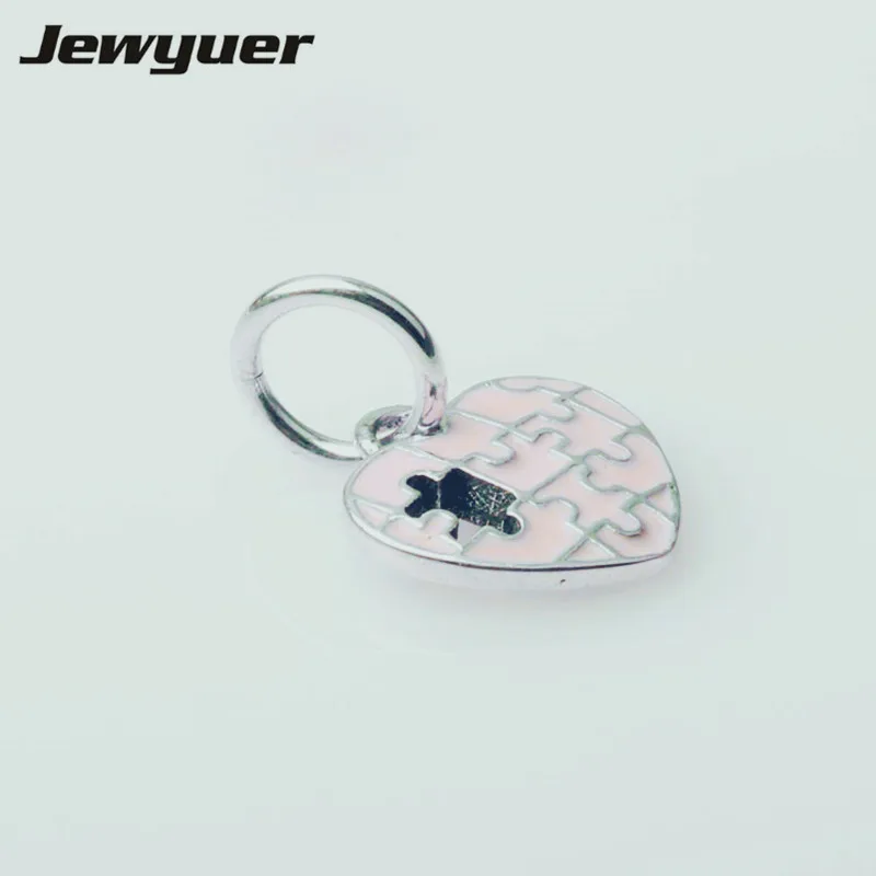Fine jewelry Floating heart Enamel charms 925 Sterling Silver jewelry dangle heart Charm fit brand bead charm bracelet Diy DA146