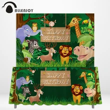 Allenjoy джунгли баннер день рождения ребенка душ животные мультфильм милые семейные вечерние скатерти