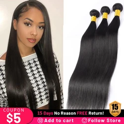 Malaysian Remy Straight Hair Bundles 8-30 Inch Bundles Silky Straight Human Hair Weave 1/3/4 Bundles Natural Black Free Shipping