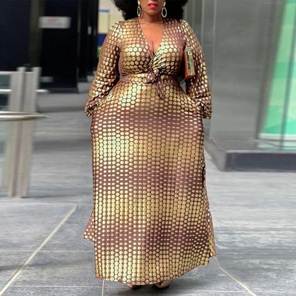 African Women Big Size Dress Large Falbala Patchwork Floor Length High Waist 2021 Winter Elegant Evening Party Dinner Dresses | Женская