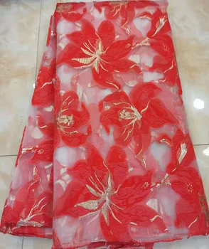 

(5yards/pc) High quality red jacquard embroidered tulle lace new design African French net lace fabric for party dress FHS003
