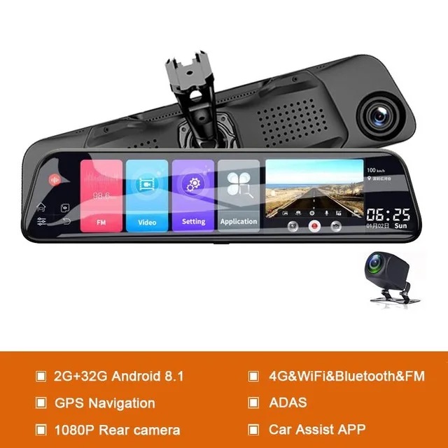 Maiyue star последняя 12-дюймовый Android8.1 об автомобильном видеорегистраторе(DVR) gps Bluetooth навигация FHD устройство для записи Изображений совместимость 4G, Wi-Fi, ADAS Dash cam - Название цвета: White