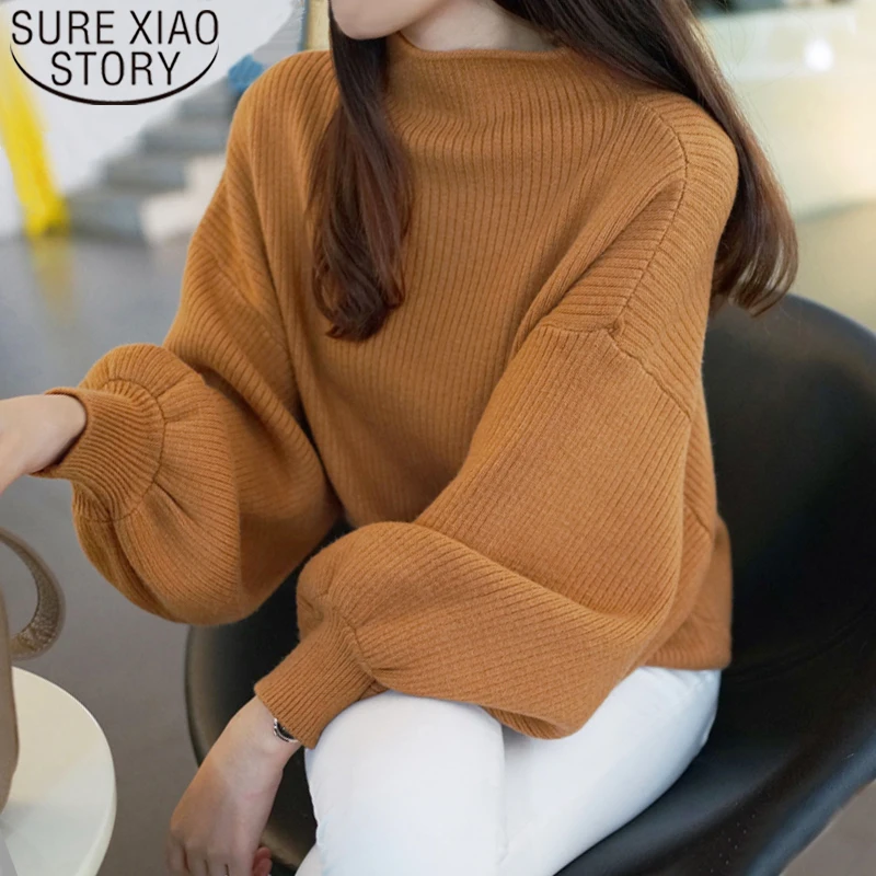 Осенние женские топы компьютерный вязаный свитер с v-образным вырезом и расклешенными рукавами женская элегантная повседневная мягкая женская модная одежда 5286 50