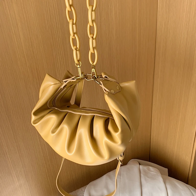 

Elegant Chain Tote Bag Women Shoulder Bags 2020 Half Moon Solid Color Women's Designer Handbag Creased Messenger Crossbody Bag