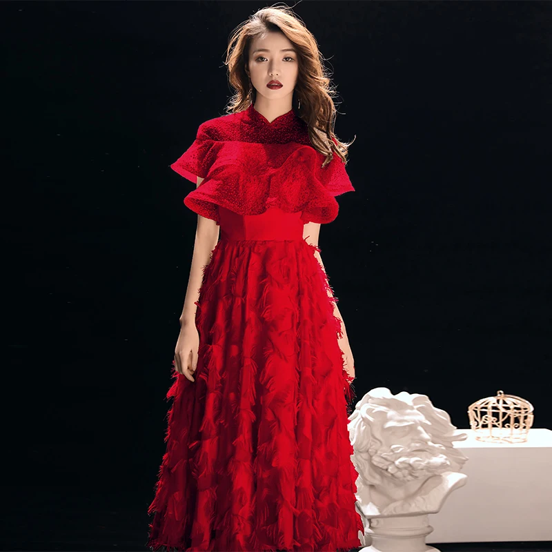 Китайское платье красное свадебное платье длинное cheongsam вечерние qipao халат Восточное женское элегантное вечернее платье vestido plus - Цвет: color1