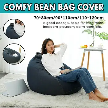 

Denim Bean Bag Lazy Sofas Cover Lounger Seat Living Room Furniture Without Filler Pouf asiento Couch Tatami Chairs Cover 3 Sizes