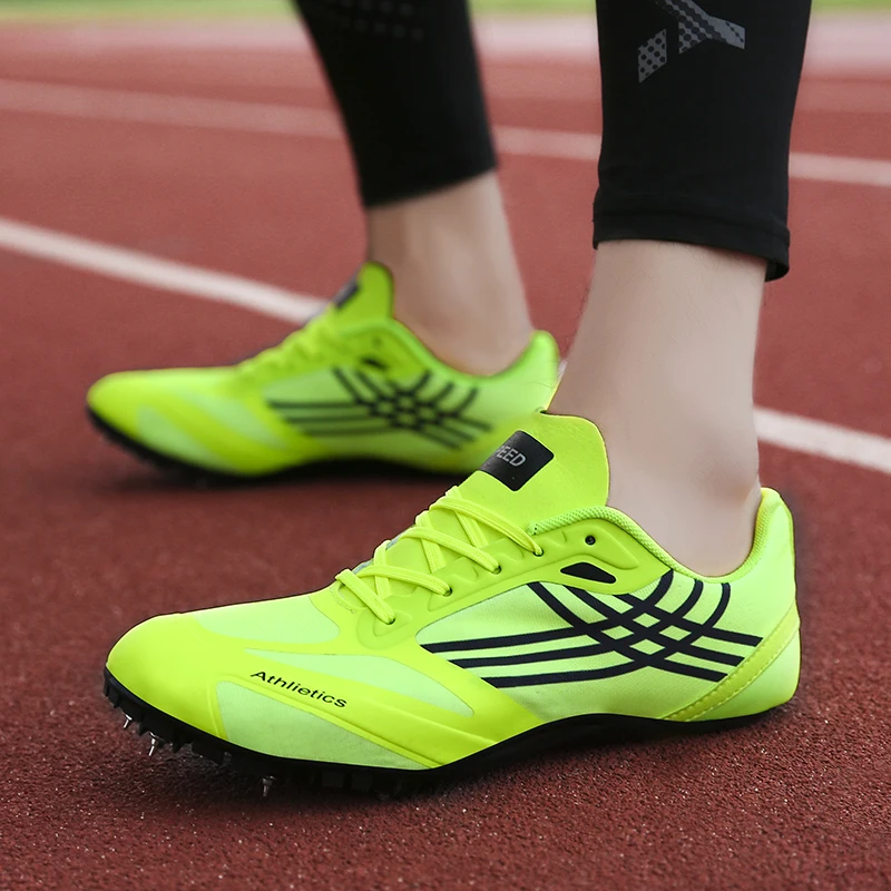 Men Track Spikes Breathable Mesh Track Shoes for Athletics Racing Distance Sprint Running Race Spike Cleat Nail Shoes