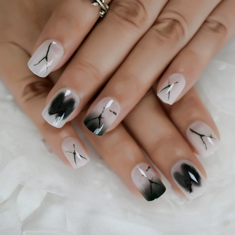 Fade накладные ногти Короткие молочно-белого цвета, женские, повседневные, для Неил арта украшения для кончиков ногтей защитить ваш легких бронха вересковый телесный маникюр