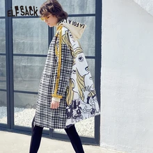 ELFSACK с рисунком из мультфильма, клетчатое шерстяное зимнее пальто, повседневная куртка, зимняя винтажная Длинная ветровка, женская верхняя одежда