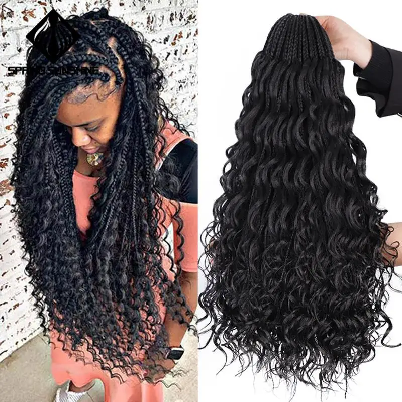 

Spring sunshine Messy Goddess Bohemian Box braids Un-ruly Synthetic Crochet Hair With Curl 24inch Boho Braided Hair Extension