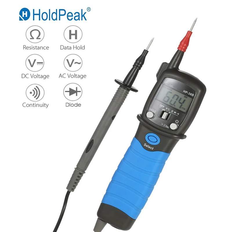 HoldPeak ручной Ручка Тип Цифровой мультиметр DC/AC Измеритель напряжения сопротивление диода Непрерывность тестер Подсветка ЖК-дисплей