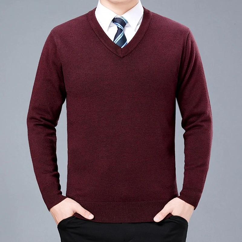 Осень Зима Trui Повседневный Coltrui Effen цвет Trui двойной воротник Slim Fit используется свитера Одежда - Цвет: V collar red