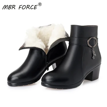 

MBR FORCE New Women Boots Genuine Leather Winter Wedge Thick Wool Warm Ankle Boots Large Size 35-43 Women Boots black gray brown