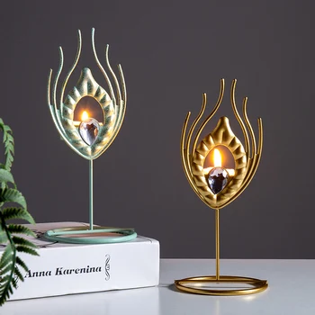 

NORDIC IRON CANDLESTICK CANDLELIGHT DINNER PROPS WESTERN TABLE CANDLE HOLDER DECORATION LIVING ROOM PEACOCK FEATHER SHAPE CRAFTS