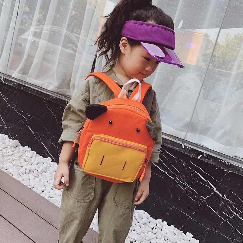 

Children Backpack 2019 New Style Korean-style Contrast Color Patch Canvas Bag Anime Cartoon Cute Young STUDENT'S Backpack