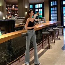 Осенние женские одноцветные Джинсы бойфренда с высокой талией, женские обтягивающие джинсы-колокольчик-кисточка, джинсы с фальш-молниями и карманами