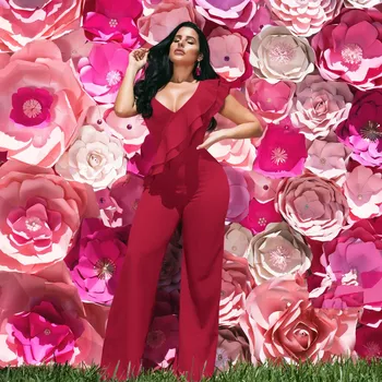 

Women Off Shoulder Wide Leg Jumpsuit Elegant Layered Ruffles High Waist Solid Jumpsuit Casual Streetwear Loose Overalls