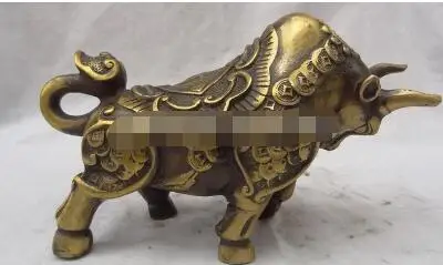 Китайская бронзовая фигурка знака зодиака монета богатства JiXiang RuYi бык статуя животных скульптура