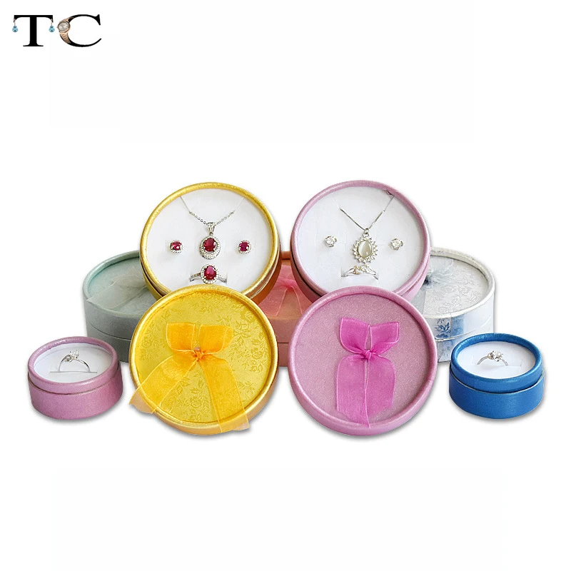 Multi-color Bow Small Round Ring Box Stud Earrings Jewelry Box Gift Box For Ring Display Jewelry Wholesales 12/24pcs/Lot