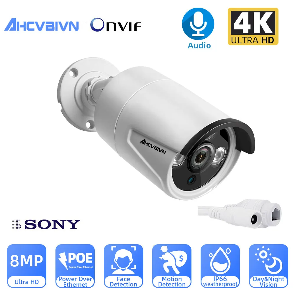 

AHCVBIVN 4K IP Face detection Camera Audio POE Camera Surveillance Security CCTV Video Outdoor Waterproof IR Night Vision Onvif