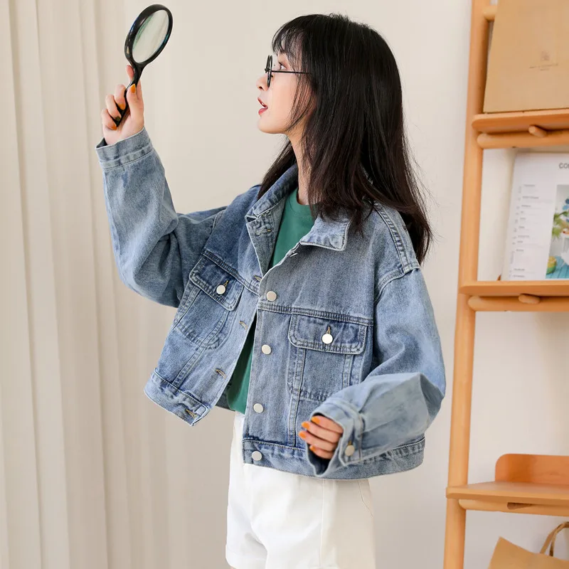 

2019 Early Autumn South Korea INS Simple Elegant Versatile Short Jeans Coat Women's CHIC Korean Style