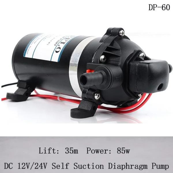 

DP60 12V/24V DC motor self suction diaphragm pump with 35m lift and 6l/min flow