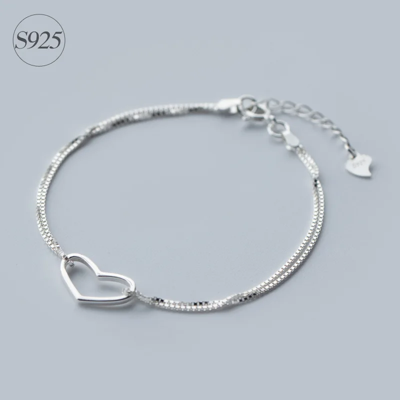 Authentic 925 Sterling Silver Polished Open Hollow Heart Love Chain Bracelet Fine Jewelry Adjustable S157 |