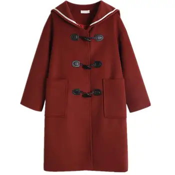 

Women Coats 2020 Winter New Casual Pink Sweet Ruffles Female Woolen coat Fashion Japanese Overcoat