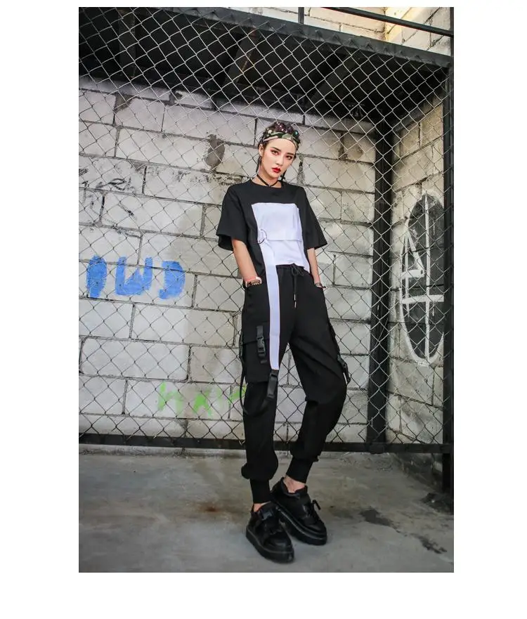 Женские зимние брюки-карго в стиле «хоучжоу» с высокой талией в стиле панк, штаны для бега в стиле хип-хоп, хиппи, черные женские брюки в стиле Харадзюку, уличная одежда
