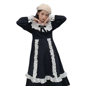

Women Vintage Dress Long Sleeve Lolita Dress Japanese Punk Gothic Party Dress Vestidos High Waist Autumn Mid-Calf Tunic Sundress