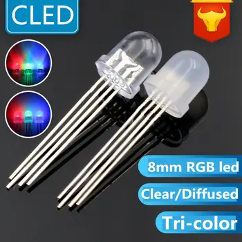

4-Legs RGB multicolor 8mm led water clear/DIFFUSED through hole led tricolor common anode/cathode(Factory supplier)