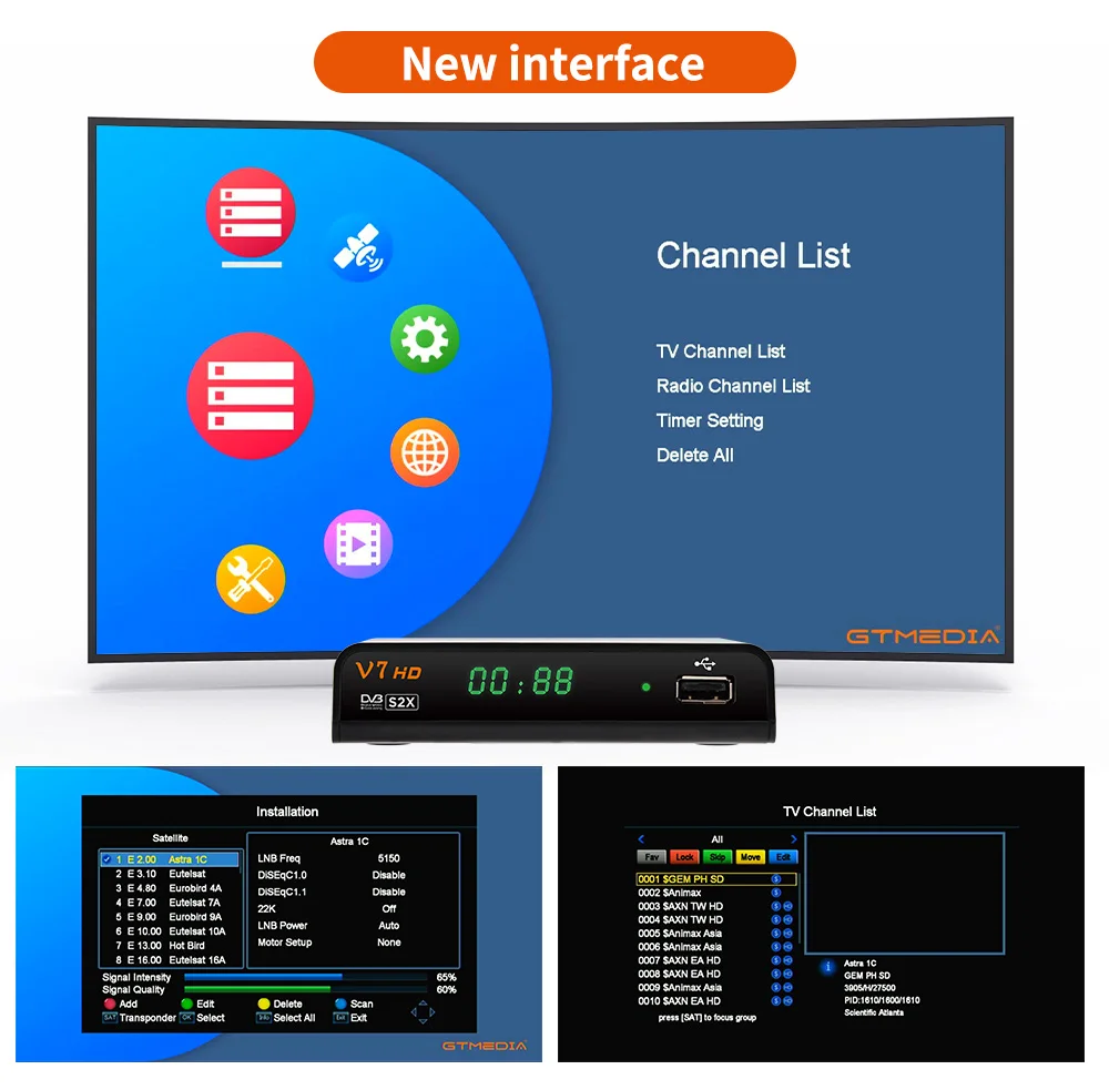 GTMEDIA V7HD Support DVB-S/S2/S2X AVS+ BISS Auto Roll Full PowerVu Unicable USB Wifi Dongle Youtube Youporn V7 HD