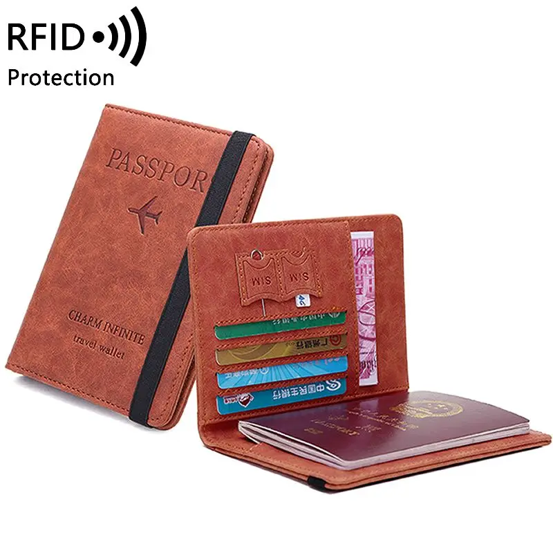 Women Men RFID Vintage Business Passport Covers Holder Multi-Function ID Bank Card PU Leather Wallet Case Travel Accessories