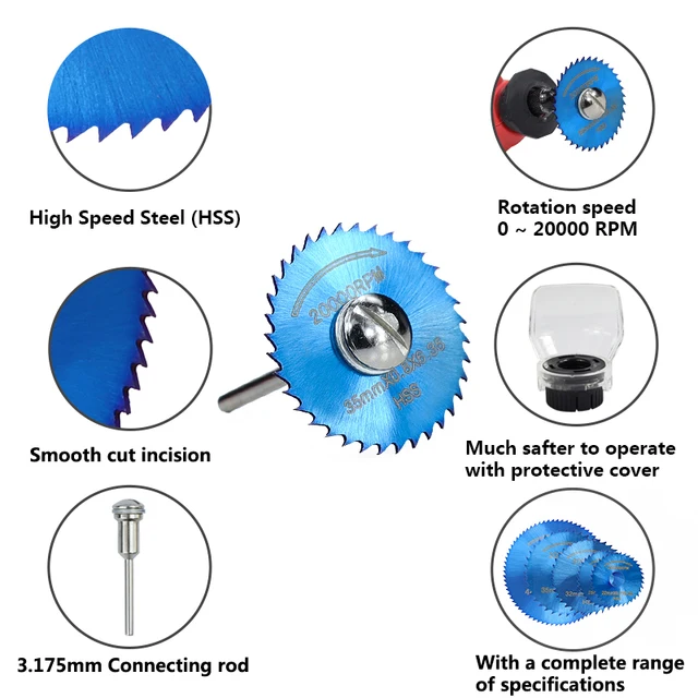 Juego de hoja de minisierra Nano, Disco de corte HSS recubiertos azules para herramientas rotativas Dremel, sierra Circular de madera y Metal, 1 Juego 3