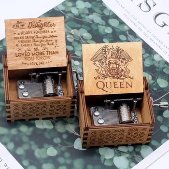 

Wholesale Antique Carved Wooden Hand Crank Music Box QUEEN New Pattern A Birthday Gift To My Son Or To My Daughter Music Box